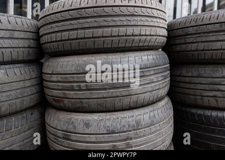 Tires stacked on each other. Stock Photo