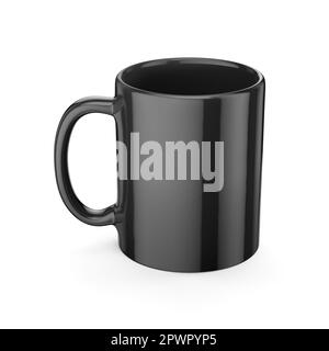 Blank black coffee or tea cup mock-up isolated on white background. 3D rendering illustration. Stock Photo