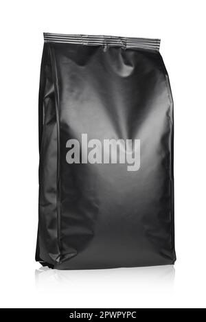 Black plastic pouch bag isolated on white background, Stock Photo