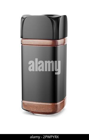 Jar of instant coffee with black label isolated on white background. 3D rendering illustration. Stock Photo
