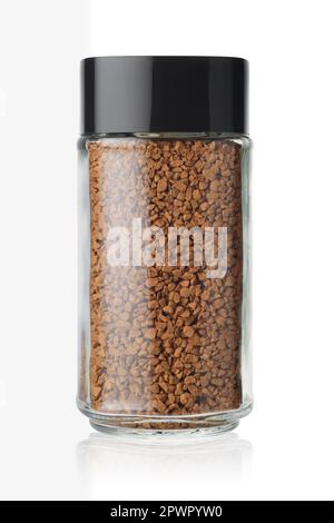 Jar of instant coffee without label isolated on white background. Front view. Stock Photo