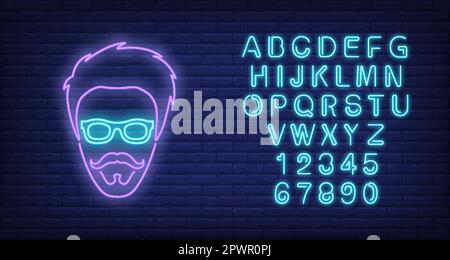 Stylish man face neon sign Stock Vector