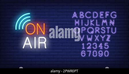 Live on air neon glowing sign brick wall Vector Image