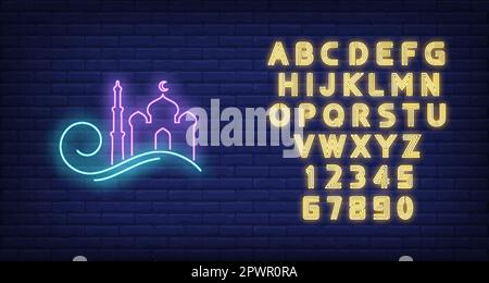 Mosque logo neon sign Stock Vector