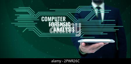 Handwriting text Computer Forensic Analysis, Conceptual photo evidence found in computers and storage media Stock Photo