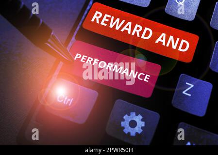 Conceptual display Reward And Performance, Business overview Given in recognition of service effort achievement Prize Gift Stock Photo