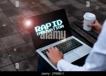 Sign displaying Rapid Innovation, Word for characteristic of a website that search engine algorithms Stock Photo