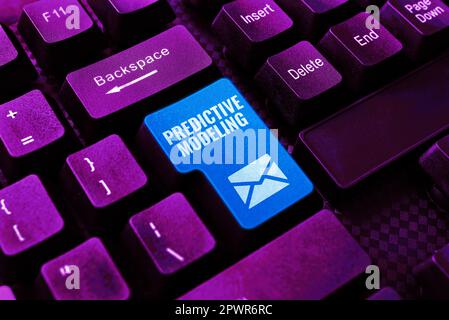 Text caption presenting Predictive Modeling, Business idea maintenance strategy driven by predictive analytics Stock Photo
