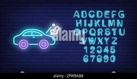 Broken car neon sign Stock Vector