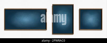 Blue school classroom chalkboard clipart realistic vector. Isolated board texture for menu with wooden frame on transparent background. Empty grunge s Stock Vector