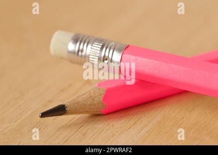 Close-up of pink pencil tip and eraser - Concept of women and creative thinking Stock Photo