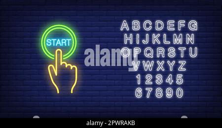 Pressing start button neon sign Stock Vector