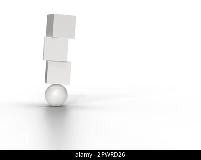 Three white boxes balancing on an orb Stock Photo