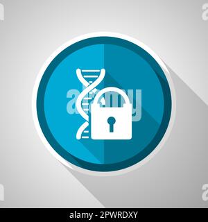 Dna code information security symbol, flat design vector blue icon with long shadow Stock Vector