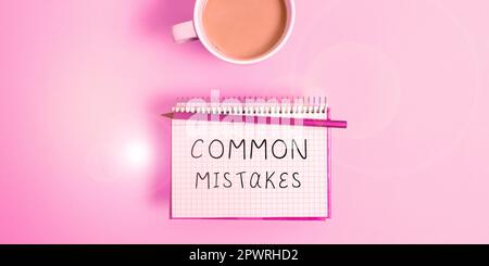 Handwriting text Common Mistakes, Conceptual photo actions that are often used interchangeably with error Stock Photo