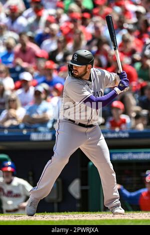 Colorado Rockies first baseman Mike Moustakas celebrates after