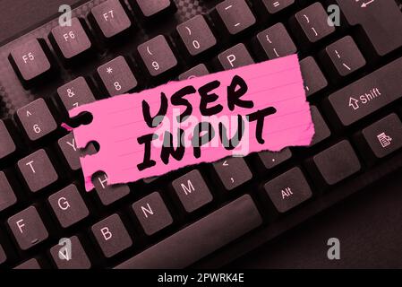 Writing displaying text User Input, Business idea Any information or data that is sent to a computer for processing Stock Photo