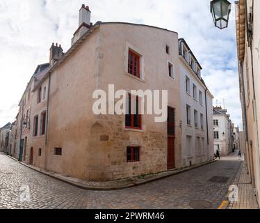 Orleans, France - JAN 21, 2022: Street view with typical architecture in Orleans, the prefecture of the department of Loiret and the region of Centre- Stock Photo