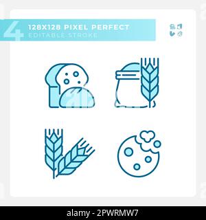 Bakery and bread pixel perfect blue RGB color icons set Stock Vector