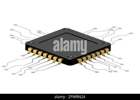 Black computer processor on white background, 3d rendering Stock Photo