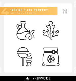 Retail assortment pixel perfect linear icons set Stock Vector