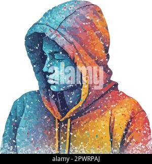 Hooded adult man portrait abstract Stock Vector