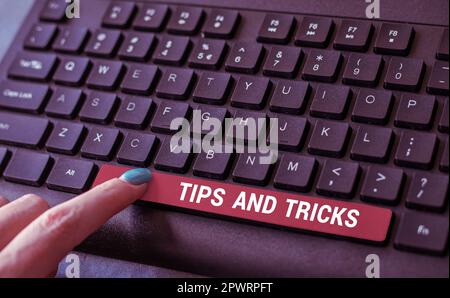 Sign displaying Tips And Tricks, Conceptual photo helpful advices that makes certain action easier to do Stock Photo