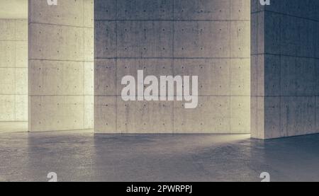 abstract structure with reinforced concrete walls and side lights. 3d ...