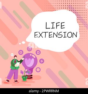 Handwriting text Life Extension, Word Written on able to continue working for longer than others of the same kind Stock Photo