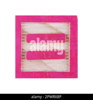 An Equals sign childs wood block on white with clipping path Stock Photo