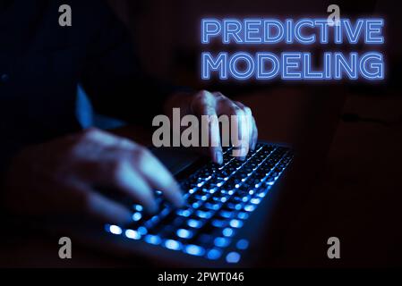 Sign displaying Predictive Modeling, Word Written on maintenance strategy driven by predictive analytics Stock Photo