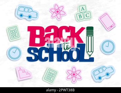 Back to school vector concept design. Back to school text with paper cut educational items and elements. Vector illustration background Stock Vector