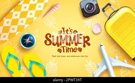 Summer time vector seamless pattern with colorful beach elements