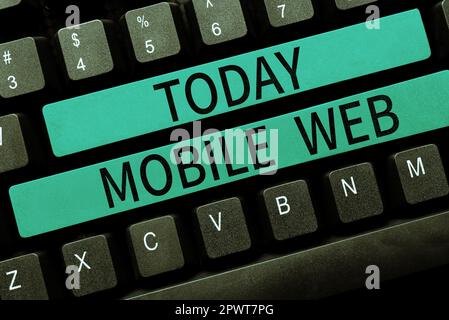 Hand writing sign Mobile Web, Word Written on browser-based internet services accessed from handheld mobile Stock Photo