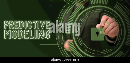 Text caption presenting Predictive Modeling, Business idea maintenance strategy driven by predictive analytics Stock Photo