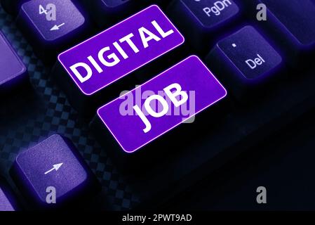 Conceptual caption Digital Job, Internet Concept get paid task done through internet and personal computer Stock Photo