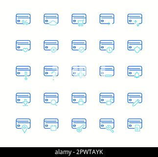 Credit card related vector icon set. Well-crafted sign in thin line style with editable stroke. Set of credit card in modern thin line style. Banking symbols for web site design Stock Vector
