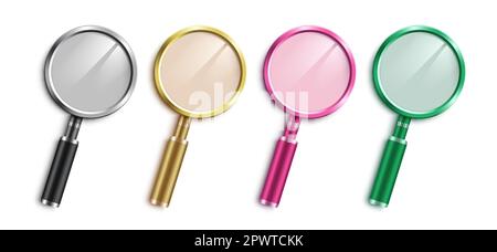 School magnifying glass set design. Magnifying glass back to school element isolated for student magnifier object tools. Vector illustration Stock Vector