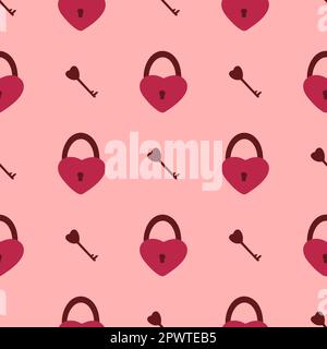 Lock with key seamless pattern. Romantic background with key from the heart. Love concept print for textile, packaging, digital paper and design Stock Vector