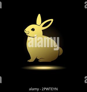golden rabbit icon on black background Stock Vector