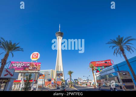 Beautiful view of main tower of Strat hotel-casino on Strip-road Las Vegas, Nevada, USA. Stock Photo