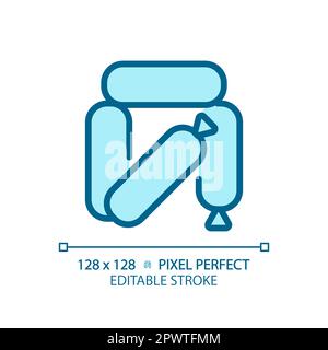 Sausage pixel perfect blue RGB color icon Stock Vector