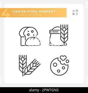 Bakery and bread pixel perfect linear icons set Stock Vector