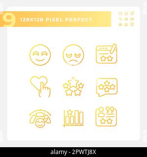 Customer reaction on content pixel perfect gradient linear vector icons set Stock Vector