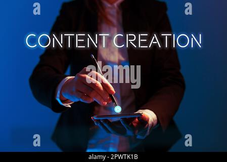 Text caption presenting Content Creation, Business overview contribution of information to any digital media Stock Photo