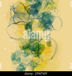 Alcohol Ink Art Abstract Background, Retro Yellow, Bubbles, Autumn, Swell, Curves, Square, Beautiful, Motion Stock Photo