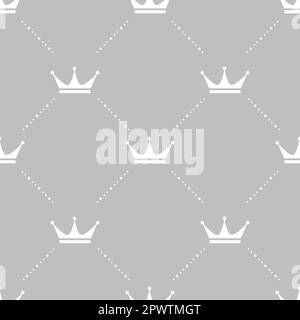 White crowns on grey background. Royal seamless pattern, baby textile or wallpaper vector design. Stock Vector