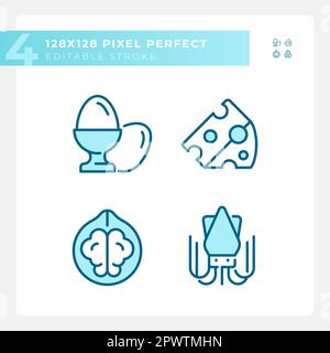 Healthy food pixel perfect blue RGB color icons set Stock Vector