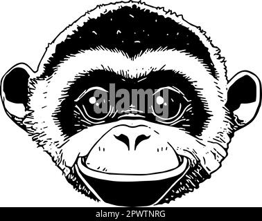 Face of a smiling monkey. Vector icon. Icon in black in front of transparent background. Stock Vector