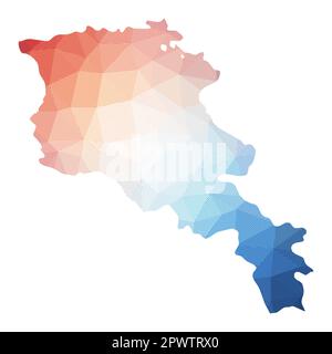 Map of Armenia. Low poly illustration of the country. Geometric design with stripes. Technology, internet, network concept. Vector illustration. Stock Vector